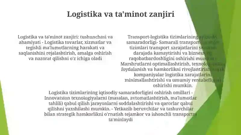 Logistika Transport-Texnologik Tizimlarning Iqtisodiy Samarasi 3