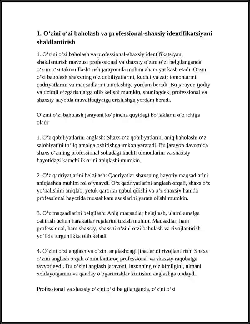 PROFESSIONAL VA SHAXSIY OʻZINI OʻZI BELGILASH SHAKLLANISHIDA OʻZINI OʻZI TAKOMILLAWTIRISH 3
