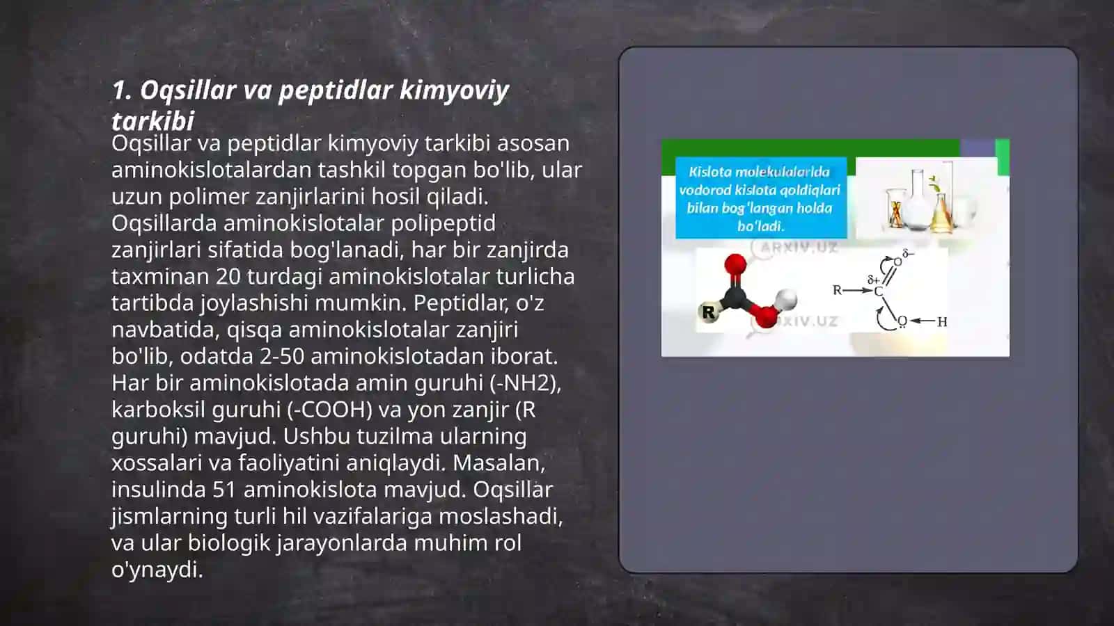 Oqsillar va peptidlar kimyoviy tarkibi 3