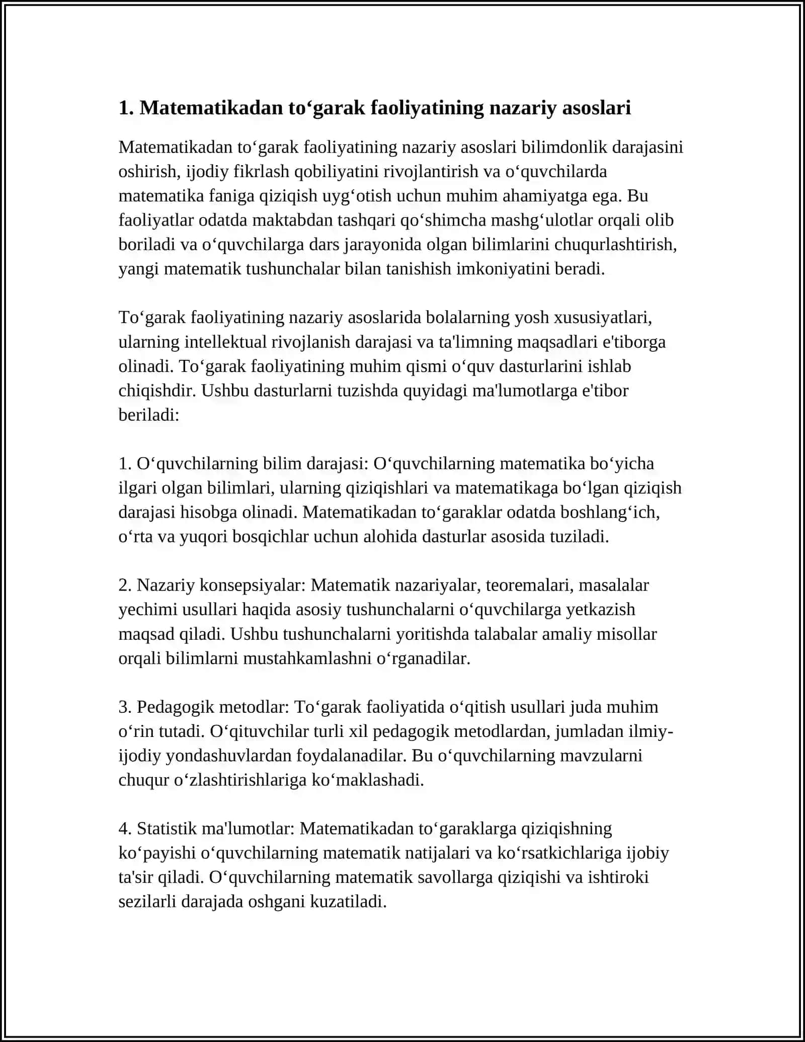 MATEMATIKADAN TOʻGARAK REJASINI TUZISH VA MASHGʻULOTLARNI TAYYORLASH METODIKASI 3