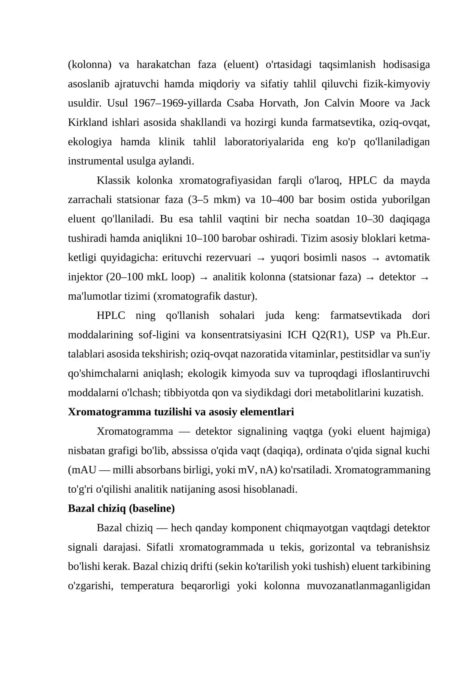 HPLC xromatogrammalarini interpretatsiya gilish va detektor signalini tahlil gilish. 3
