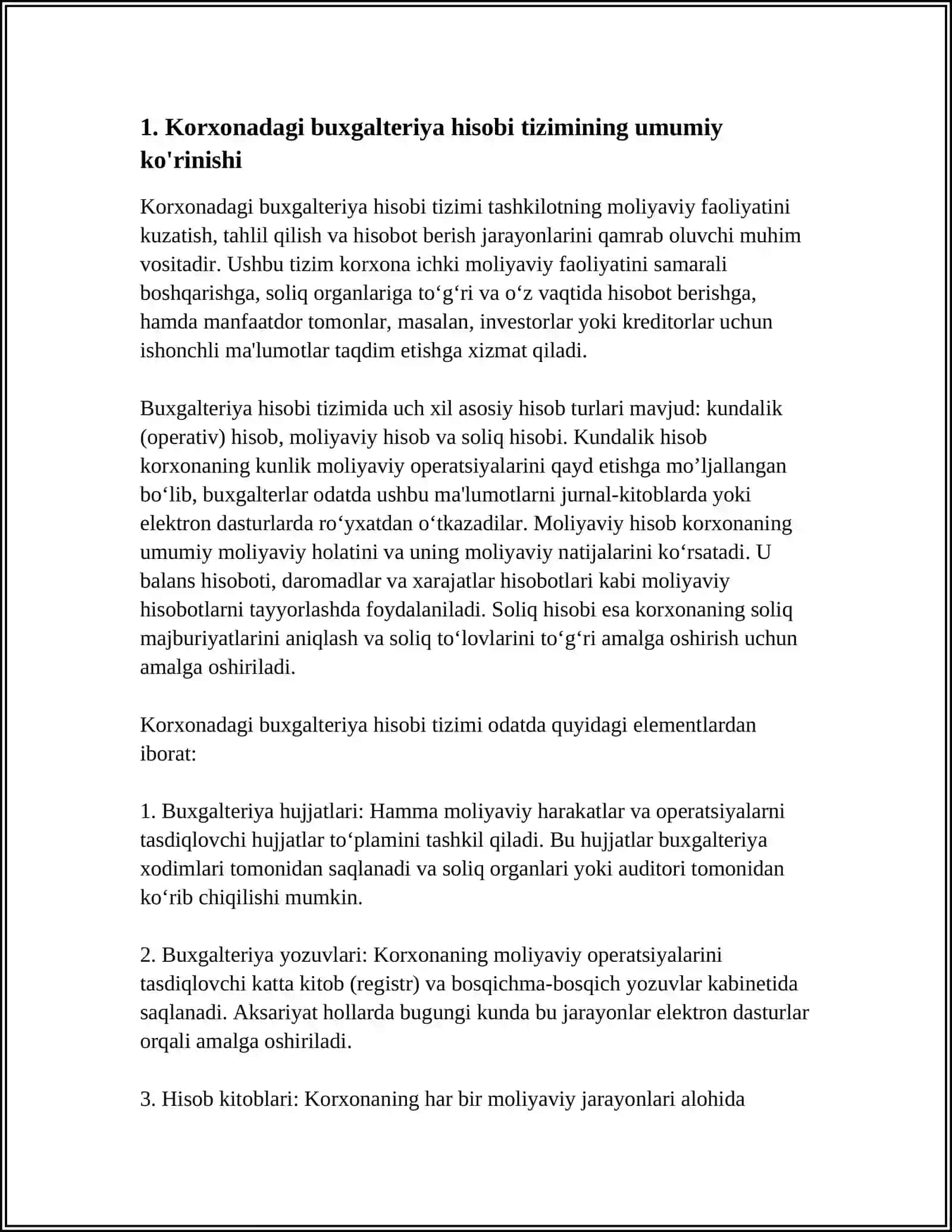 KORXONADAGI BUXGALTERIYA HISOBI TIZIMINING TUZILISHINI TEKSHIRISH 3