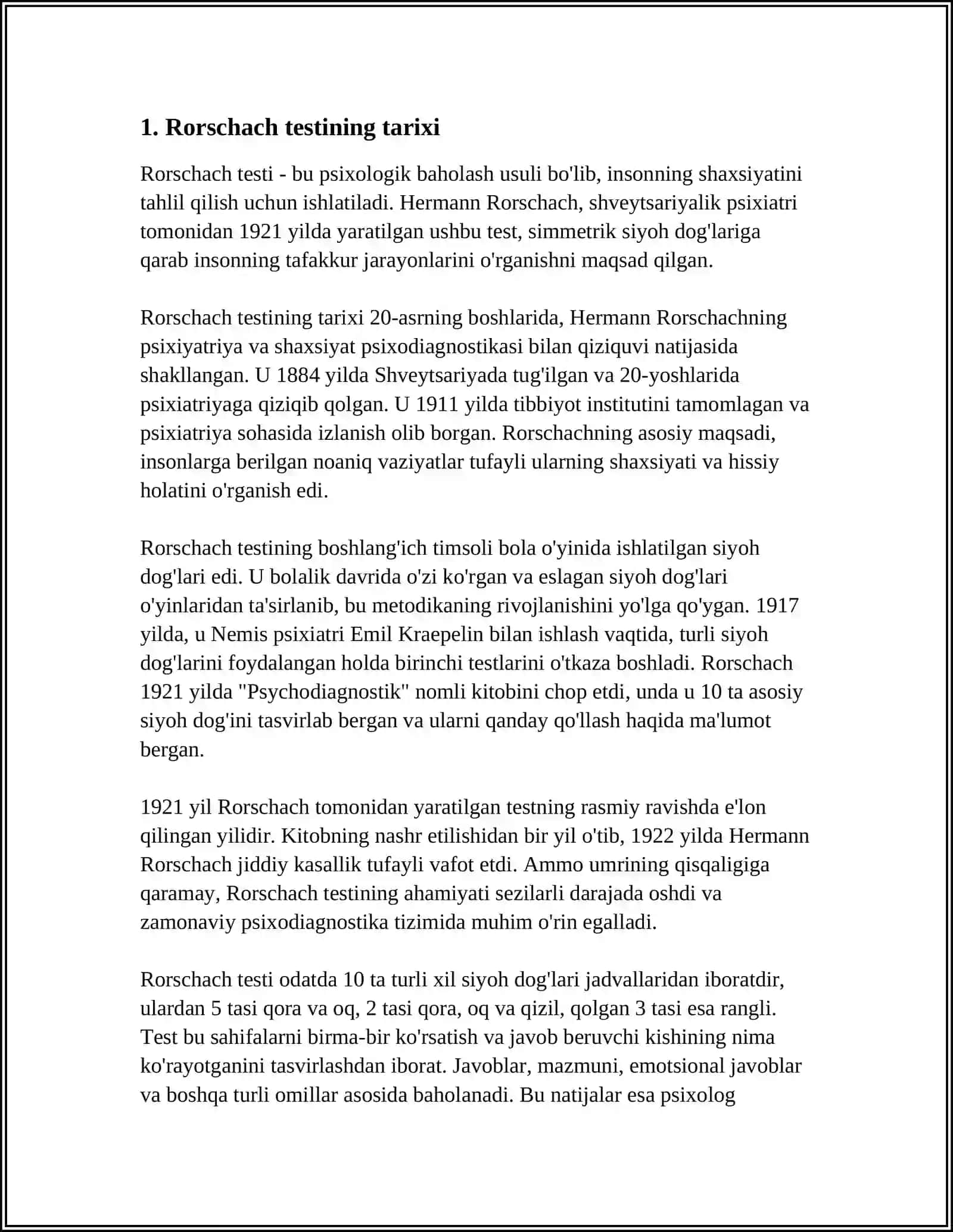 1921-YIL SHVEDSARIYALIK PSIXIATR HERMAN RORSCHACH SHAXSIYAT TESTI 3