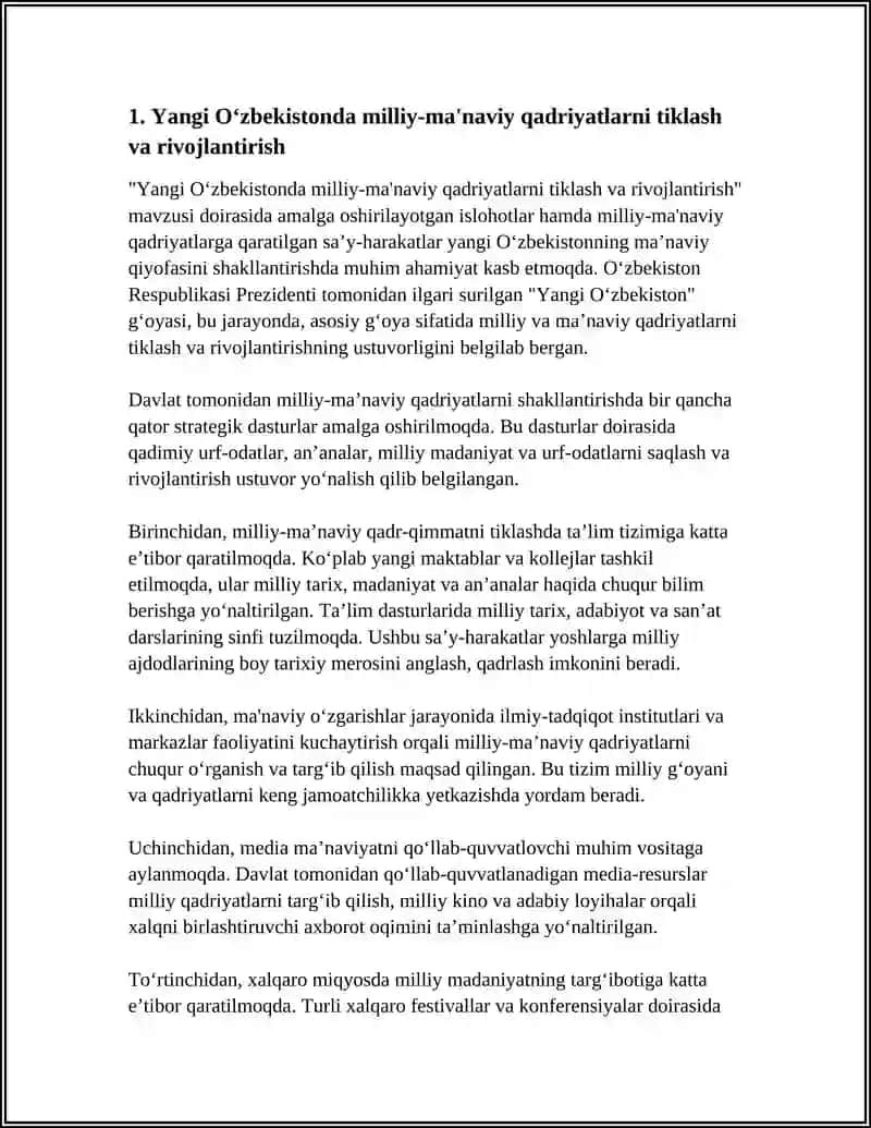 YANGI OʻZBEKISTONDA AMALGA OSHIRILAYOTGAN MA'NAVIY OʻZGARISHLAR 3