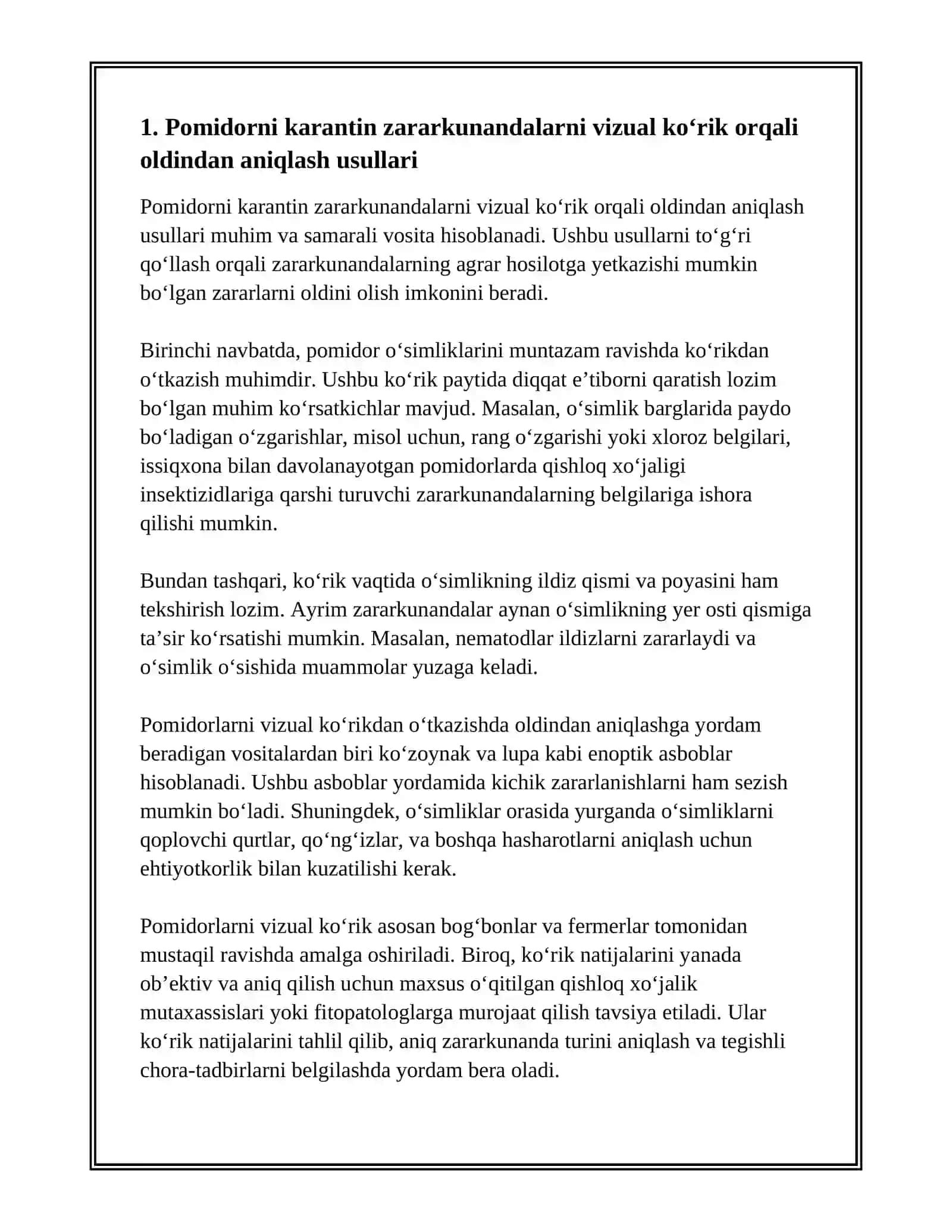 POMIDORNI KARANTIN ZARARKUNANDALARNI OLDINDAN ANIQLASH 3