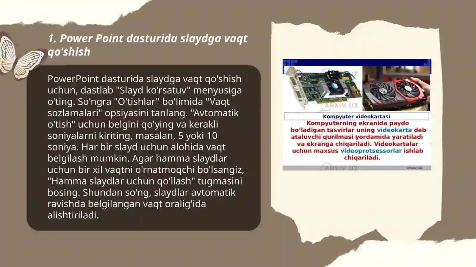 Power Point dasturida slaydga vaqt va ovoz qo'yish 3