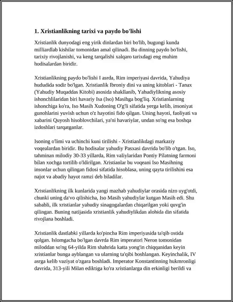 XRISTIANLIK DINI BO’YICHA REFERAT 3