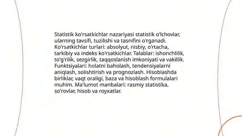 Statistik ko'rsatkichlar ijtimoiy-iqtisodiy hodisalarni o`rganish quroli 3