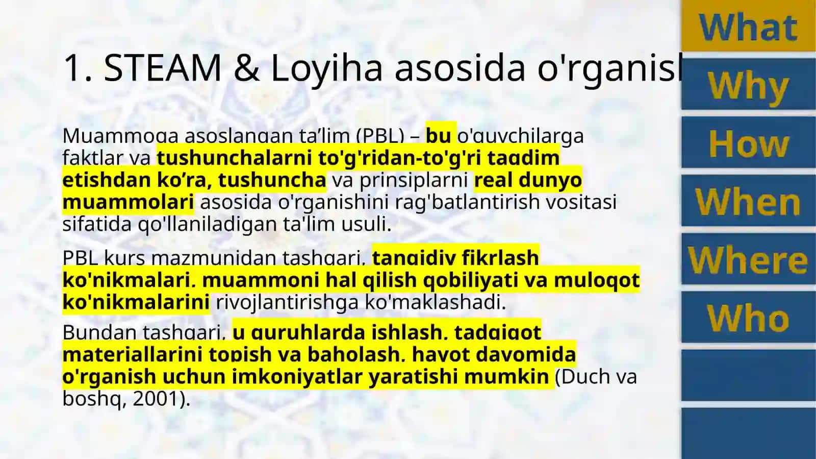 STEAM & Loyihalar asosida o'rganish (PBL) orqali o'quvchilarning o‘zlashtirish samaradorligini oshirish. 3