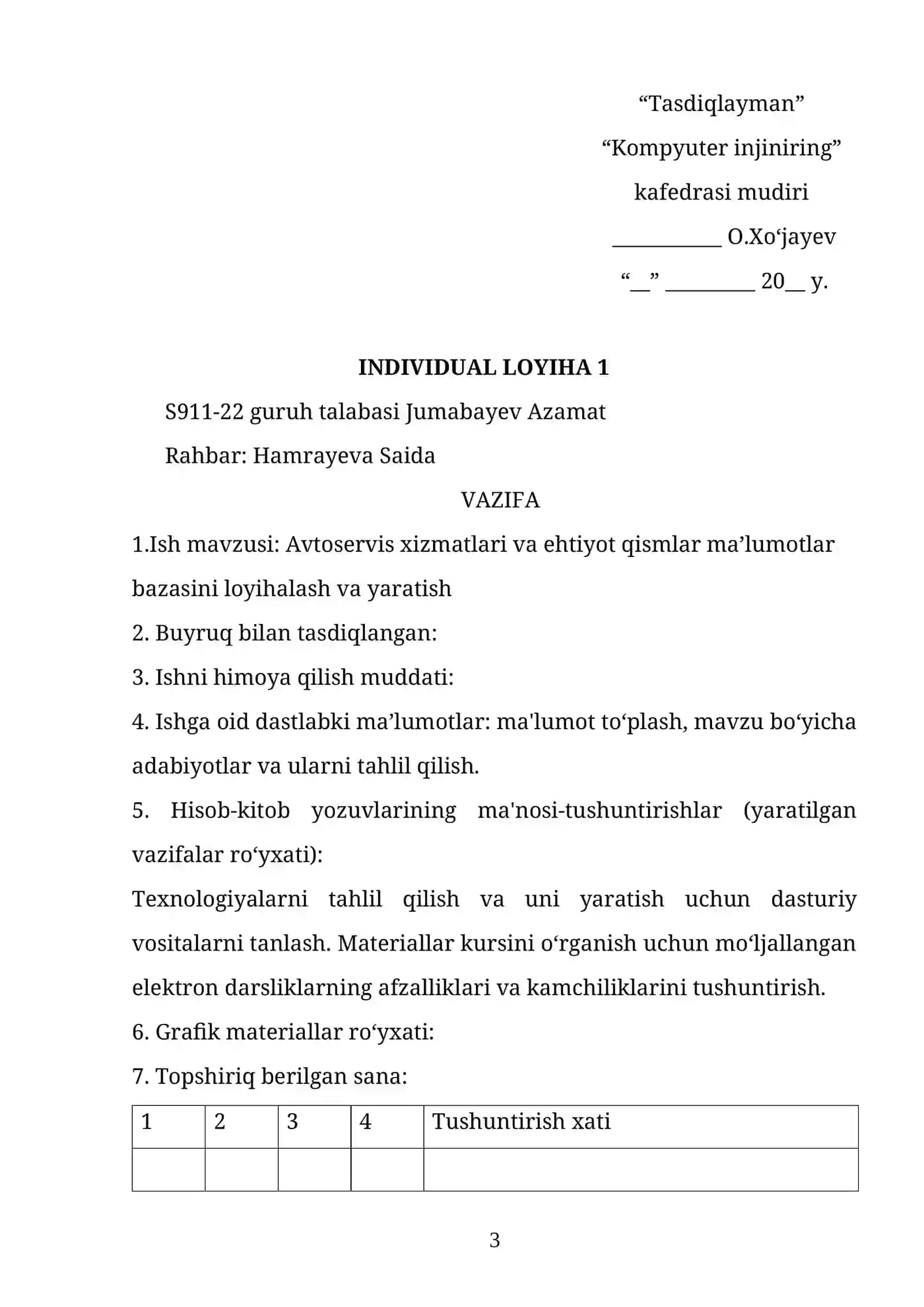 Avtoservis xizmatlari va ehtiyot qismlar ma’lumotlar bazasini loyihalash va yaratish 3
