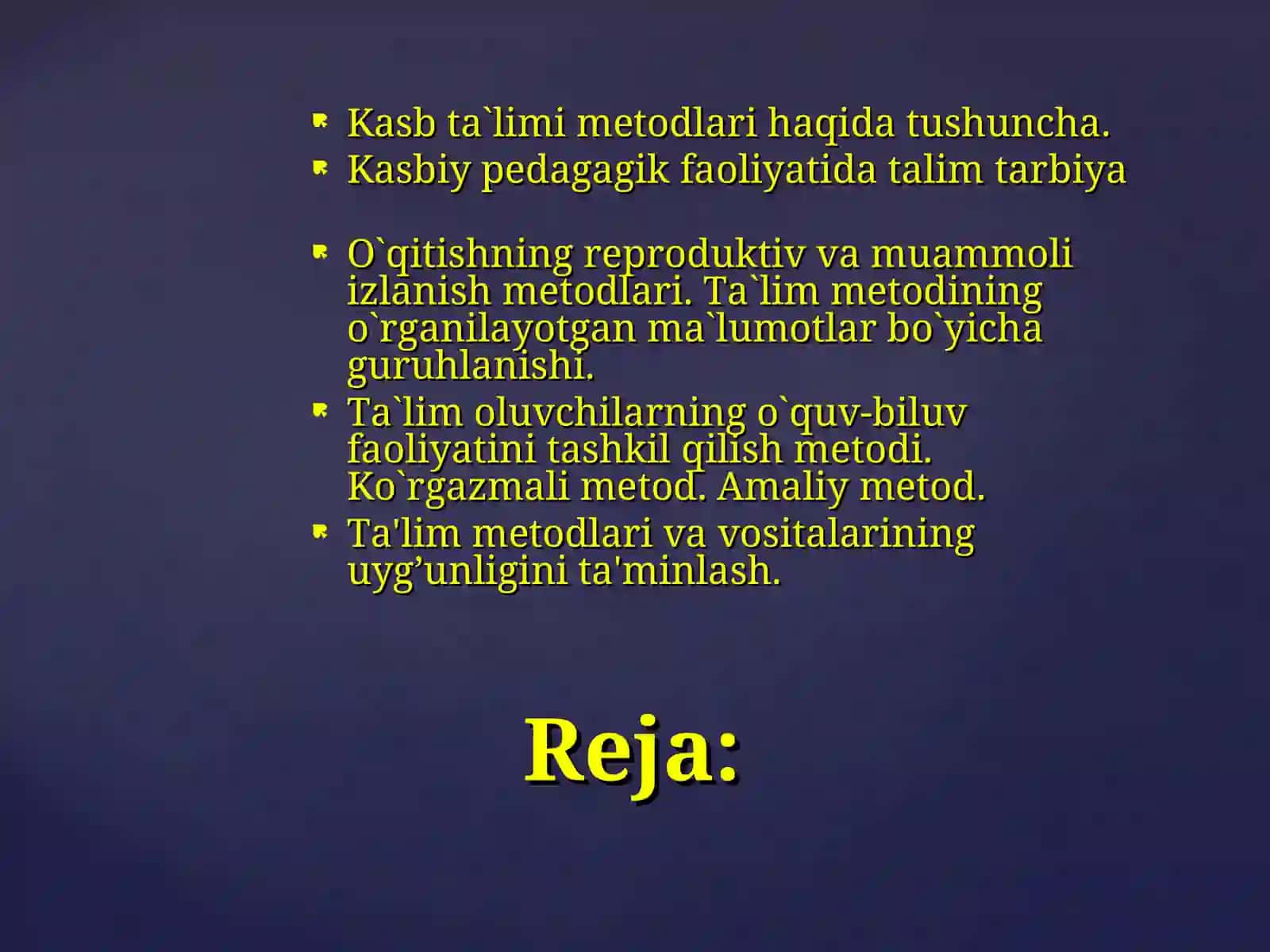 Kasbiy pedagagik faoliyatida talim va tarbiyaning eng samarali zamonaviy shakli,metod va vositalaridan unumli foydalana olish imkoniyatlarini o’rganish 3