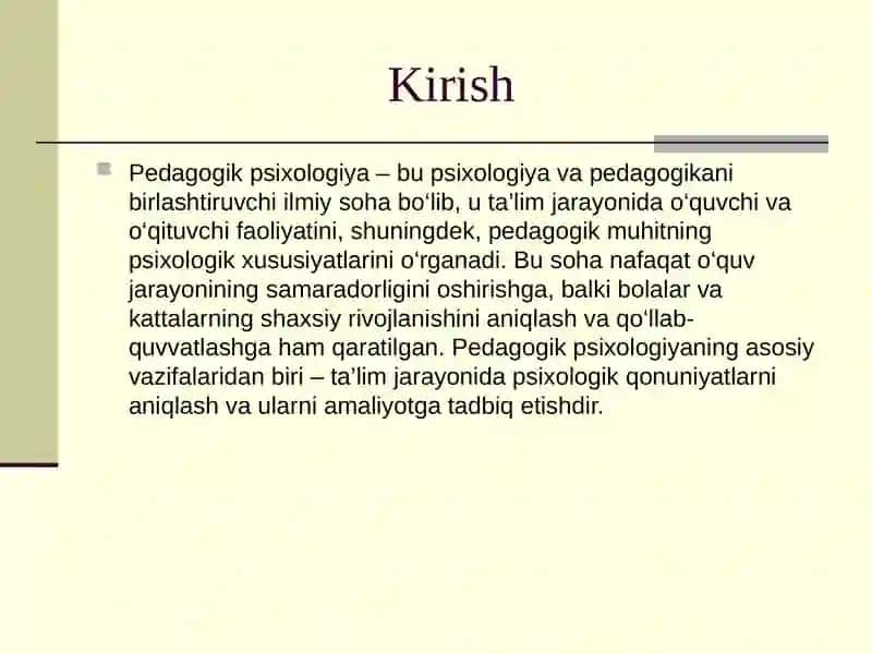 Pedagogik psixologiyaning asosiy tadqiqot yo‘nalishlari, ilmiy maqsadlari va vazifalari 3