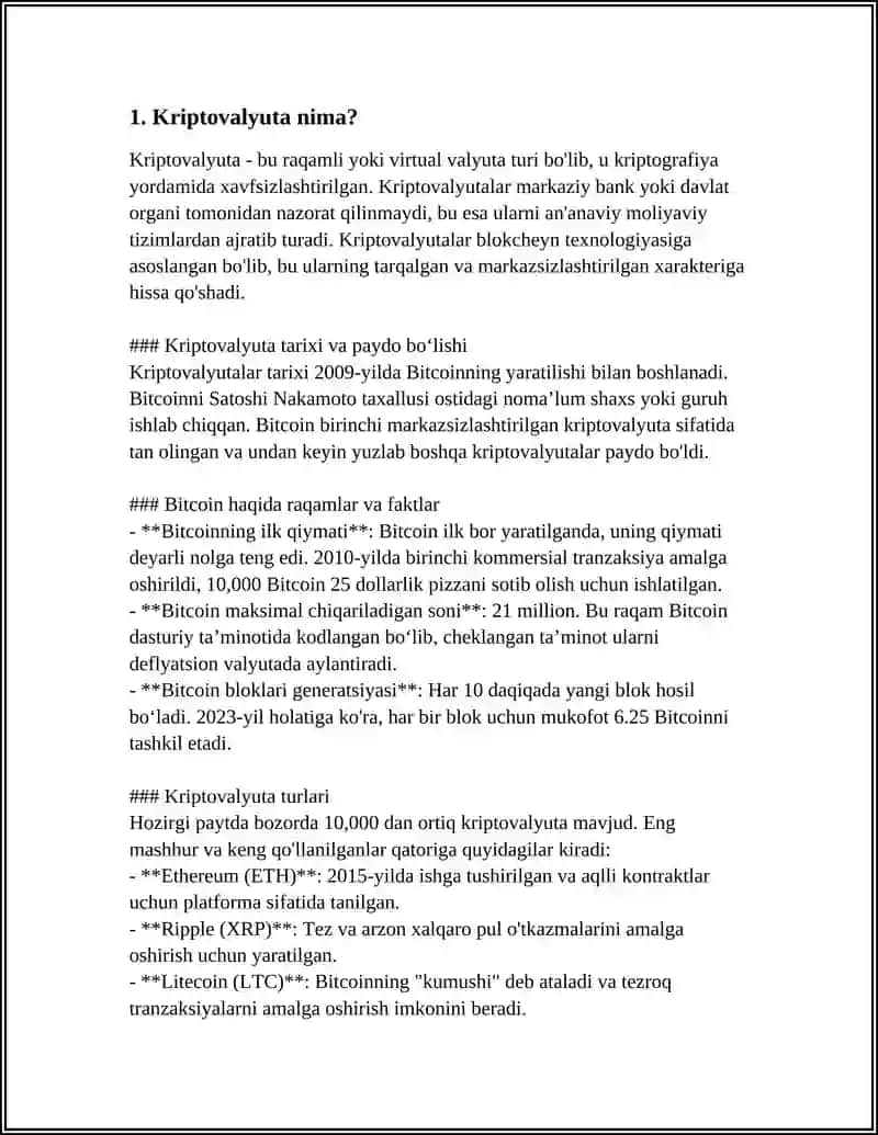 KRIPTAVALYUTALAR HAQIDA TO'LIQ MALUMOT 3