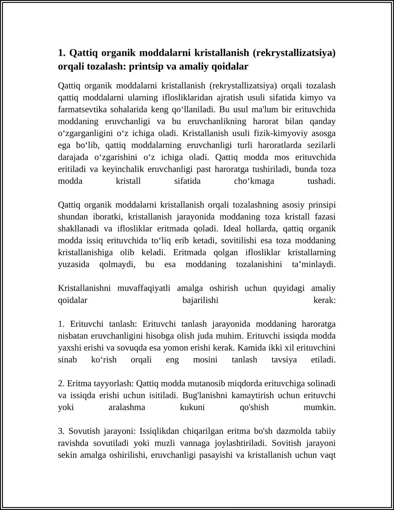 Qattiq Organik Moddalar Tozalash Usullari 3