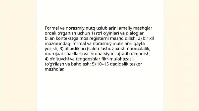 Òzbek tili nutq uslublarini amaliy mashqda òrganish 3