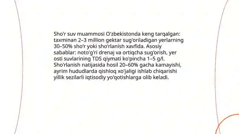 Sho'r suvlarni chuchuklashtirish g'oyasi 3