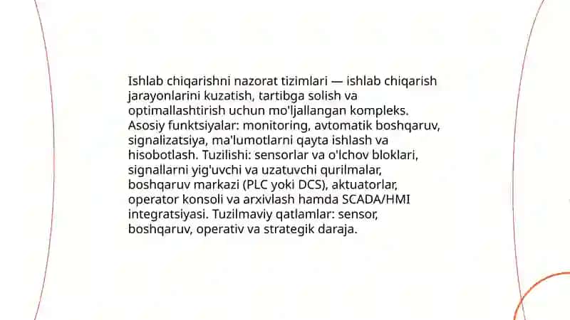 Ishlab chiqarishni nazorat qilish va Texnologik jarayonni boshqarish 3