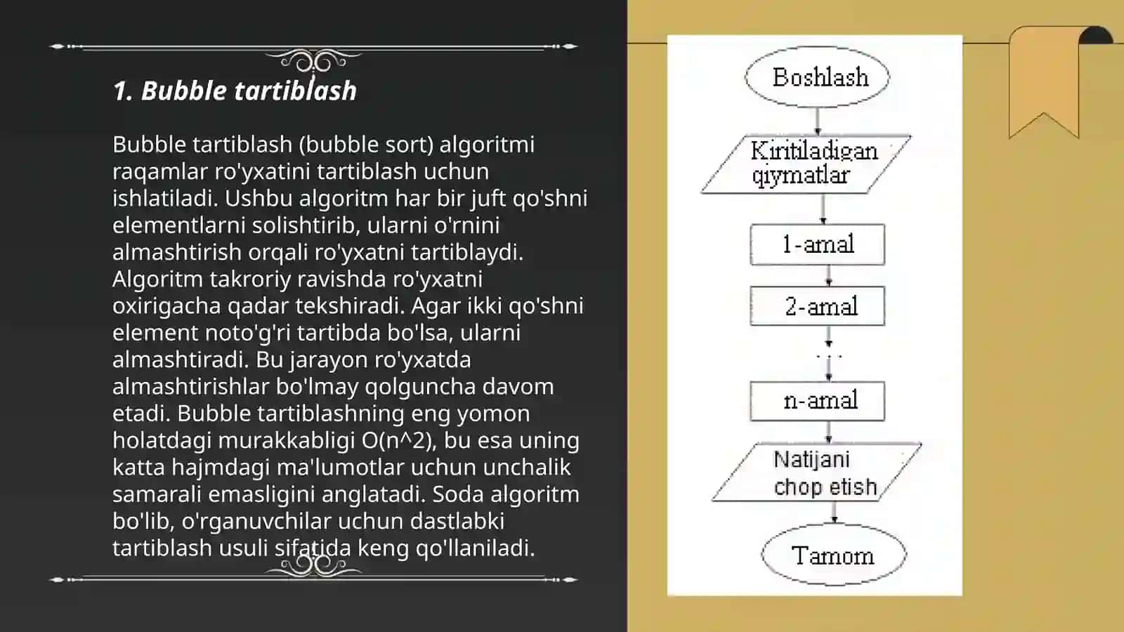 Tartiblash algoritmlari.Kvadratlik,logarifmlik va chiziqli qiyinchilikdagi tartiblash algoritmlari 3