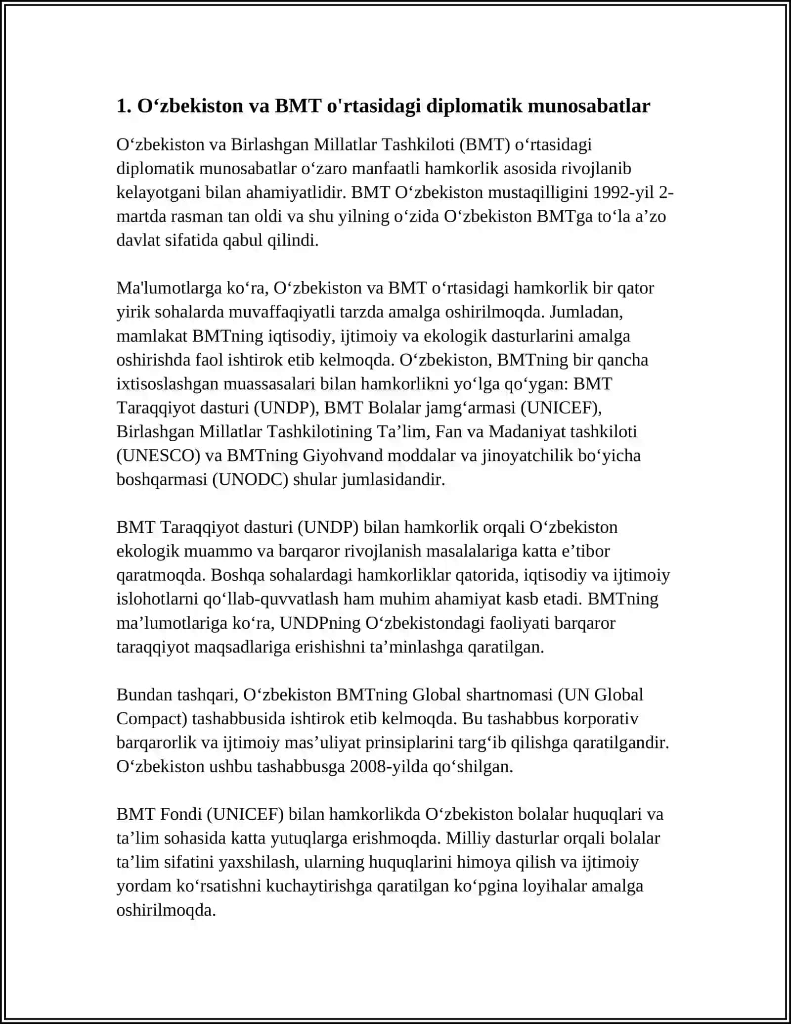 O'ZBEKISTON RESPUBLIKASINING BMT BILAN HAMKORLIGI 3