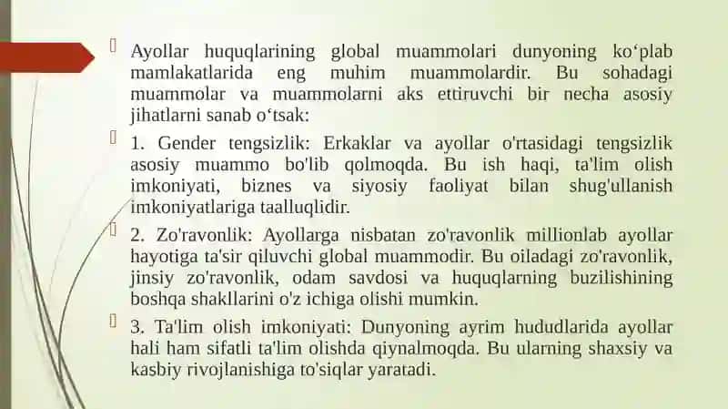Bugungi kunda ayollar huquqlarini himoya qiluvchi meʼyoriy hujjatlar tavsifi 3