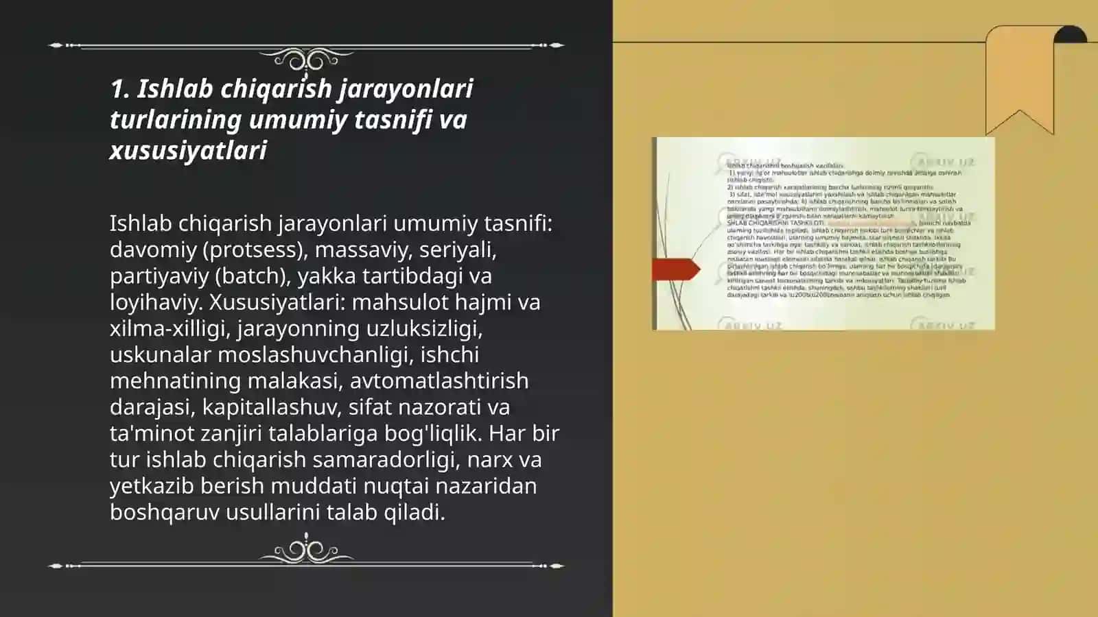 Ishlab chiqarish jarayoni turlari ba ularning joriy qilinishi 3