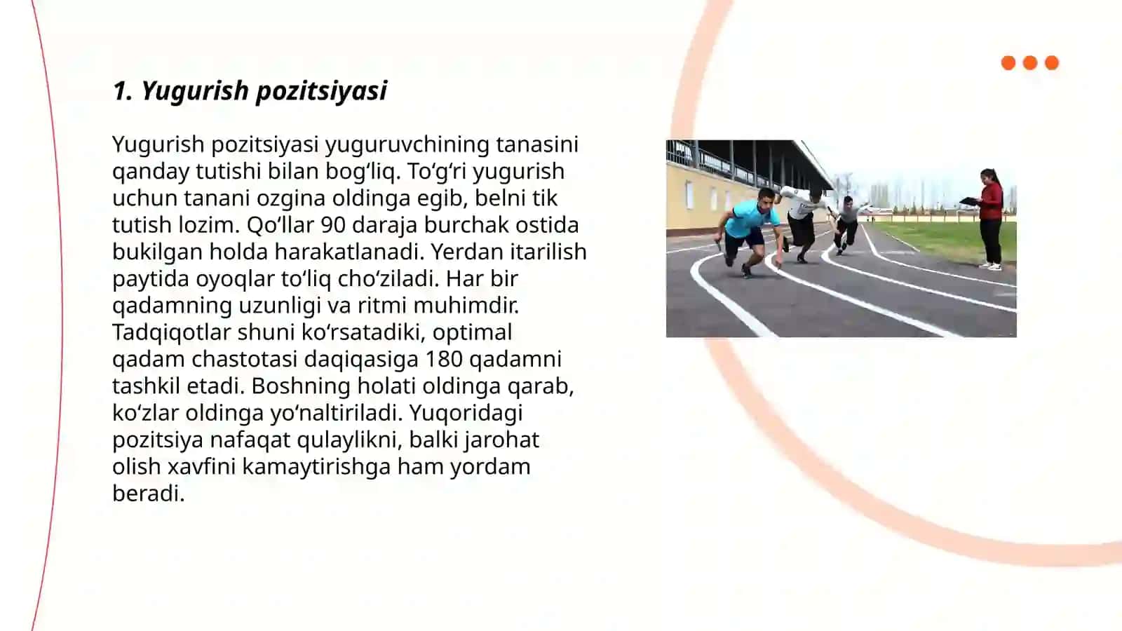 Yengi atletika. Oʻrta masofaga yugurish texnikasini oʻrgatish 3