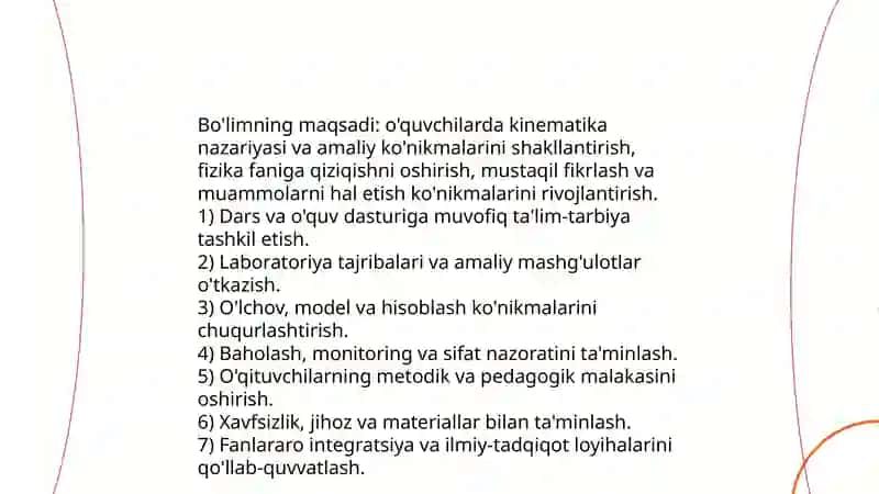 Umumiy õrta ta'lim maktabi "kinematika" bõlimining strukturasi 3