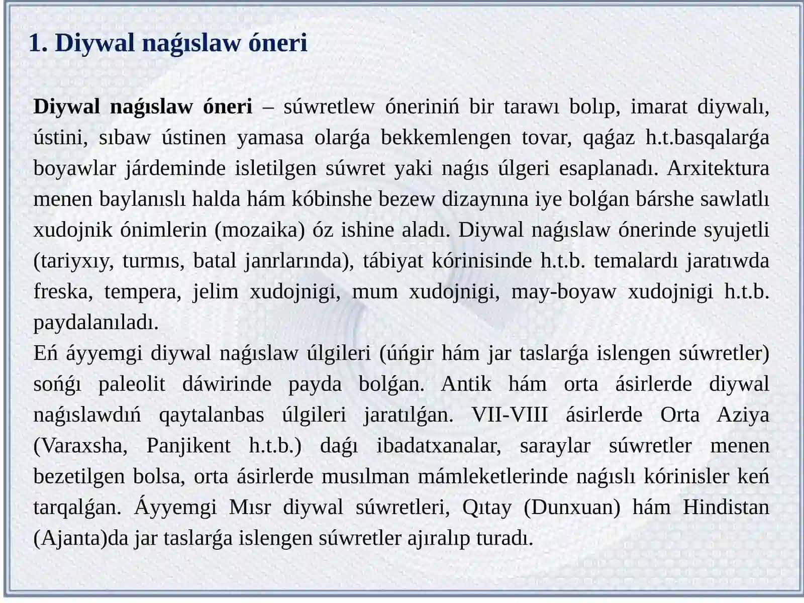 ORTA AZIYАNÍŃ ORNAMENTI HÁM SÚWRETLEW ÓNERI 3