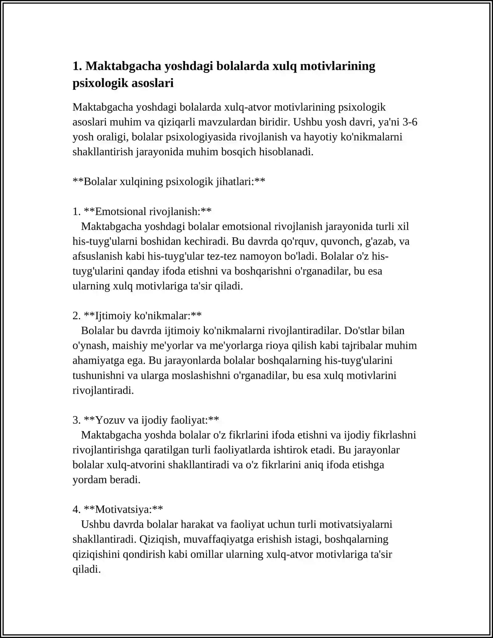 MAKTABGACHA YOSHDAGI BOLADA XULQ MOTIVLARINING RIVOJLANISHI VA OʻZIGA BAHO BERISHI SHAKLLARI 3