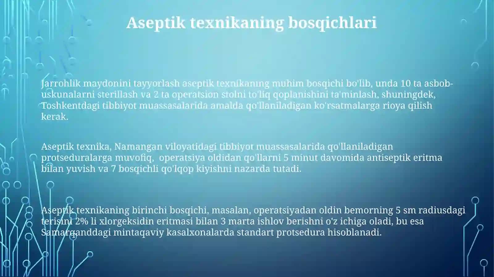 Aseptik va Antiseptik Tushunchalari va Operatsiya Maydonida Aseptik Texnika 3