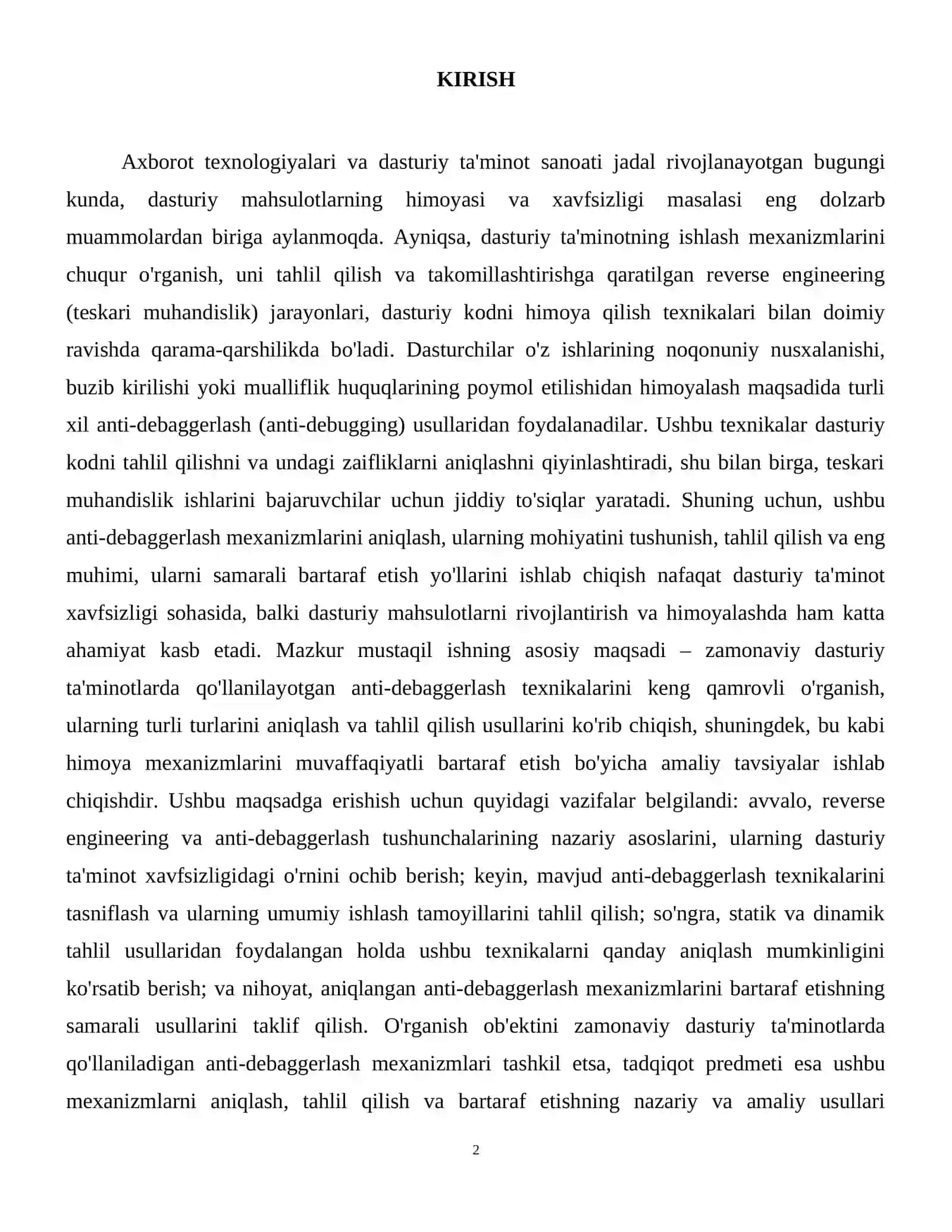 Anti-debaggerlash texnikalarini aniqlash, tahlil qilish va bartaraf etish usullari. 3