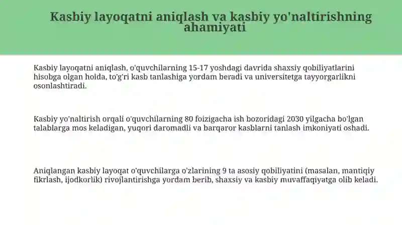 Trening yordamida o'quvchilarni kasbga moyilligini aniqlash va kasb-hunarga yo'naltirish 3