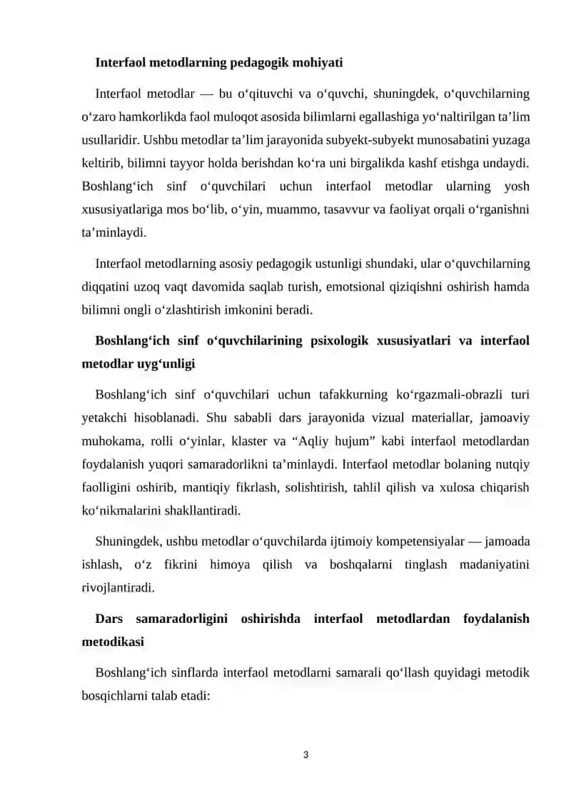 "Boshlang‘ich sinflarda interfaol metodlar asosida dars samaradorligni oshrish metodikasi" 3