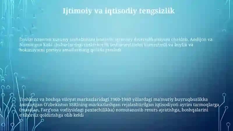O‘zbekiston SSRda ma’muriy buyruqbozlik kuchayishi iqtisodiyotni bir tomonlama rivojlanishi 3