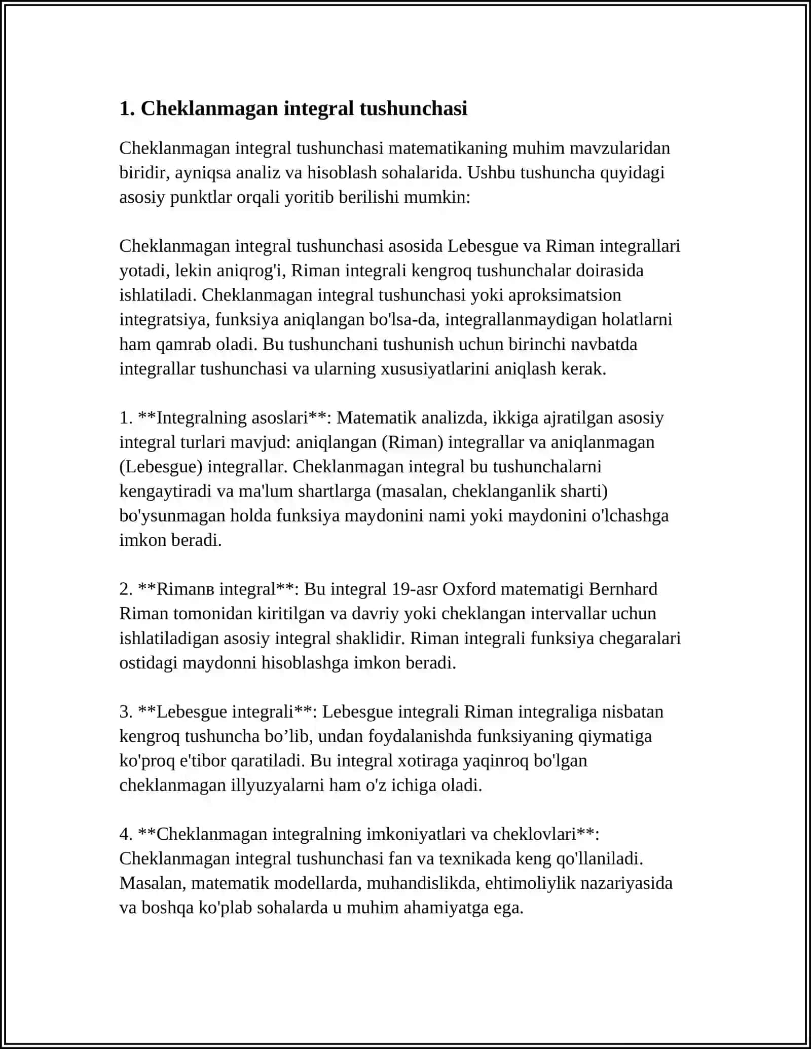 ANIQMAS INTEGRALNI YOYISH, O'ZGARUVCHINI ALMASHTIRISH. BO'LAKLASH METODI BILAN INTEGRALLASH 3