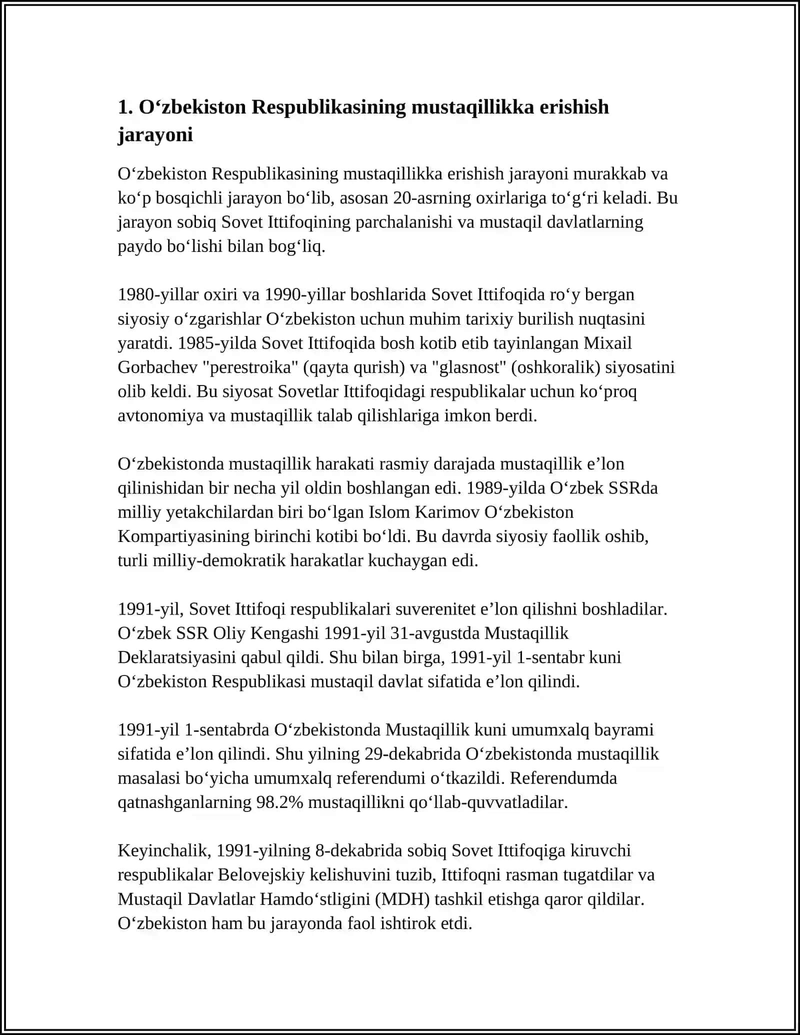 MUSTAQIL O‘ZBEKISTON RESPUBLIKASINING TASHKIL TOPISHI VA UNING TARIXIY AHAMIYATI 3