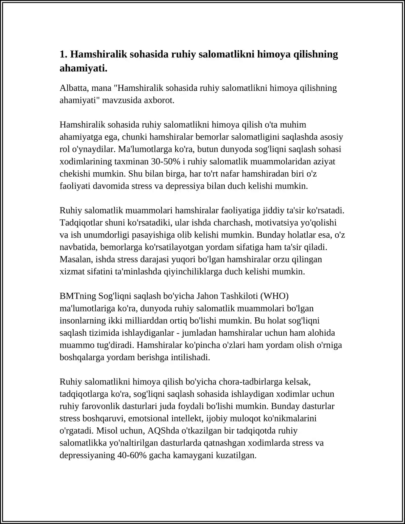 RUHIY SALOMATLIKNI HIMOYA QILISHDA HAMSHIRALIK O‘RNI 3