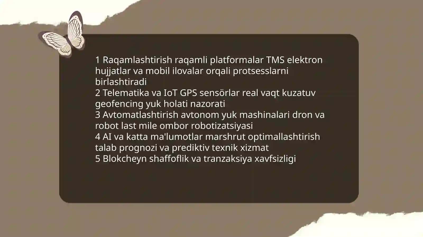 Yuklarni tashish sohasidagi tendensiyalarni o'rganish 3