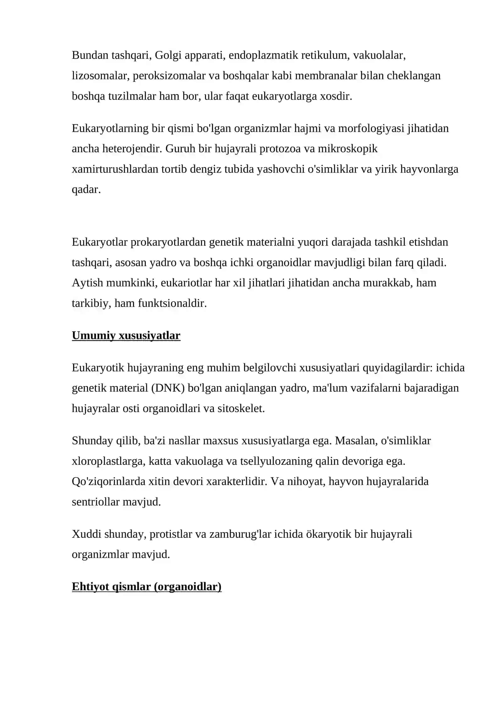 Eukaryotik hujayra: xususiyatlari, turlari, qismlari, metabolizmi 3