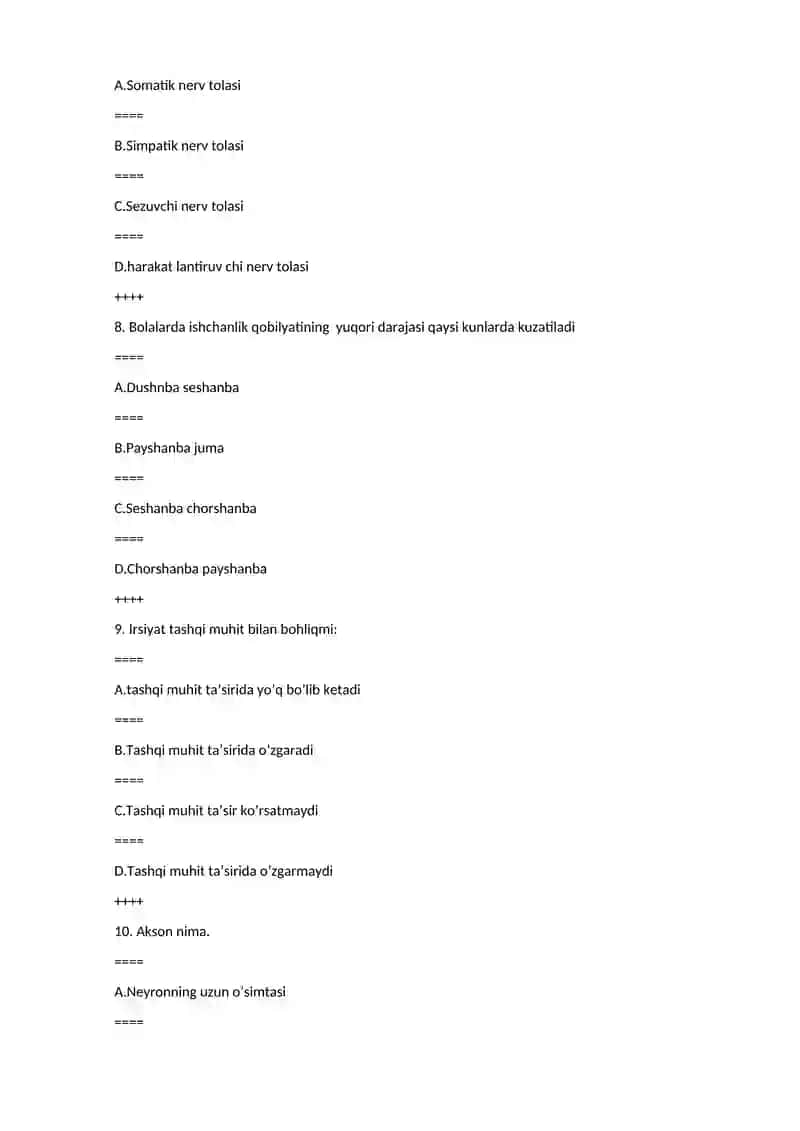 Fiziologiya va inson salomatligi fanidan yakuniy nazorat savollari Variant-6 3