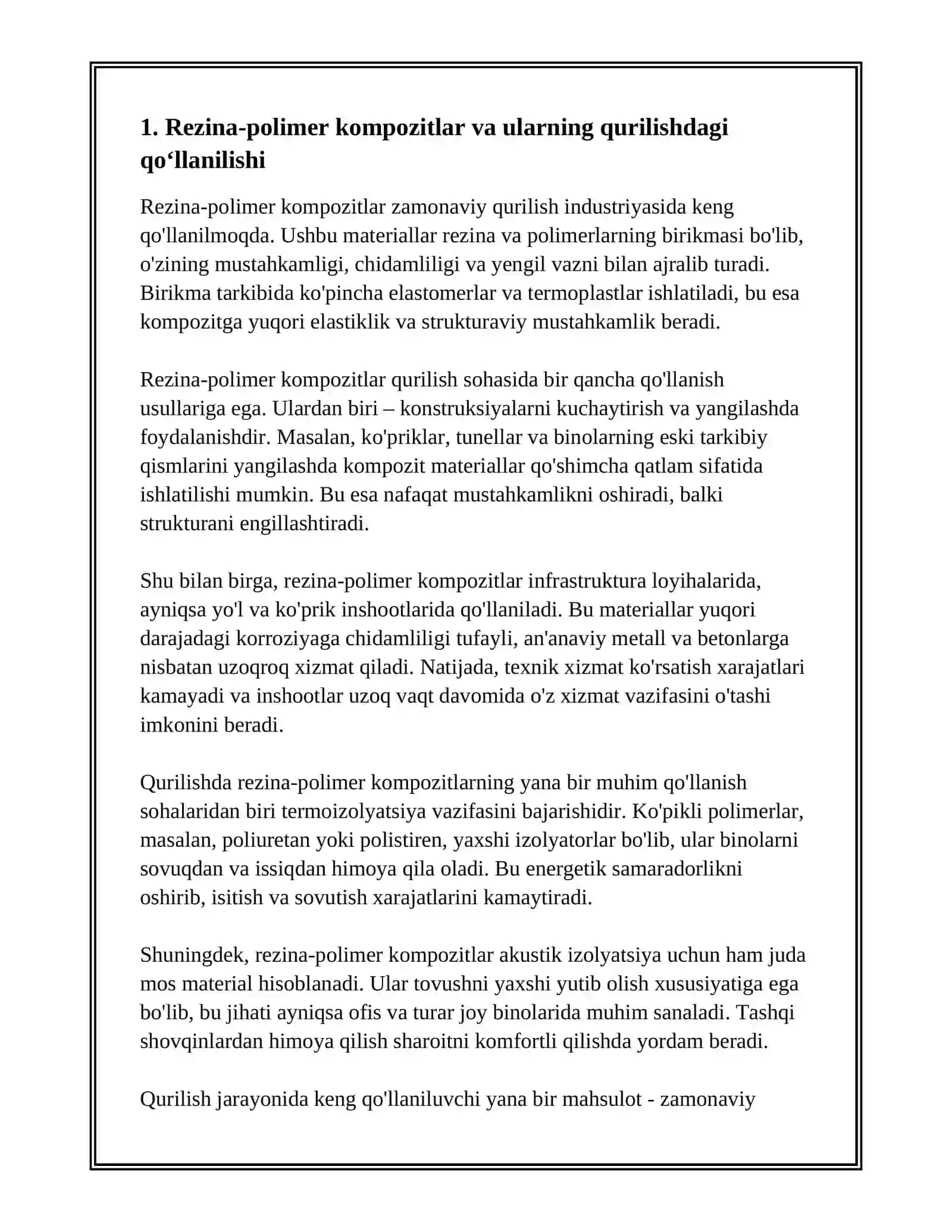 REZINA-POLIMER MATERIALLARDAN FOYDALANILADIGAN MAHSULOTLAR VA SOHALARI 3