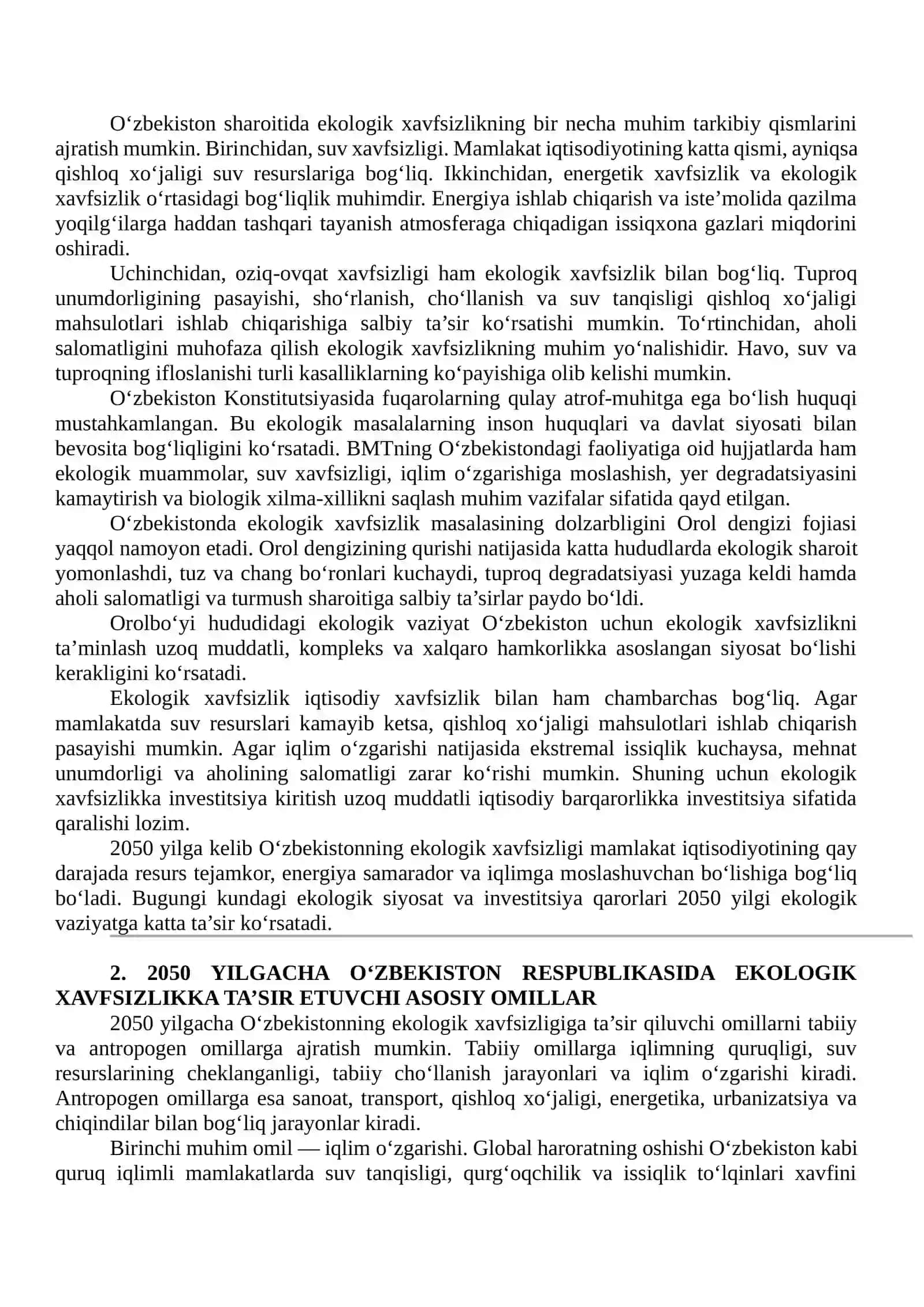 2050 YILDA O‘ZBEKISTON RESPUBLIKASIDA EKOLOGIK XAVFSIZLIK 3