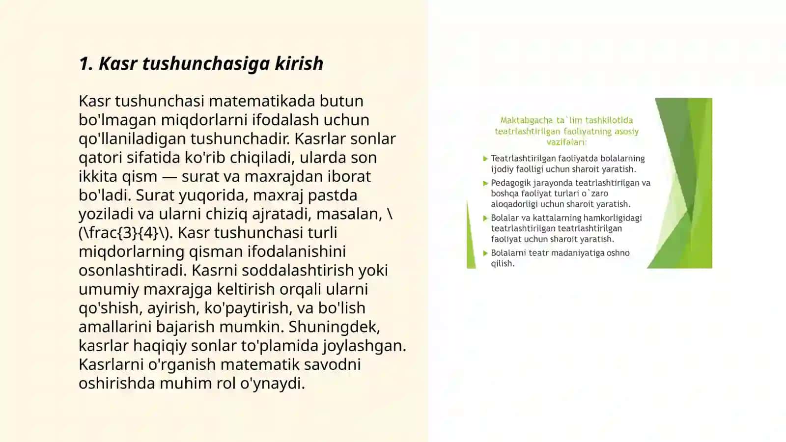 Maktabgacha taʼlimda dastlabki kasr tushunchalari 3