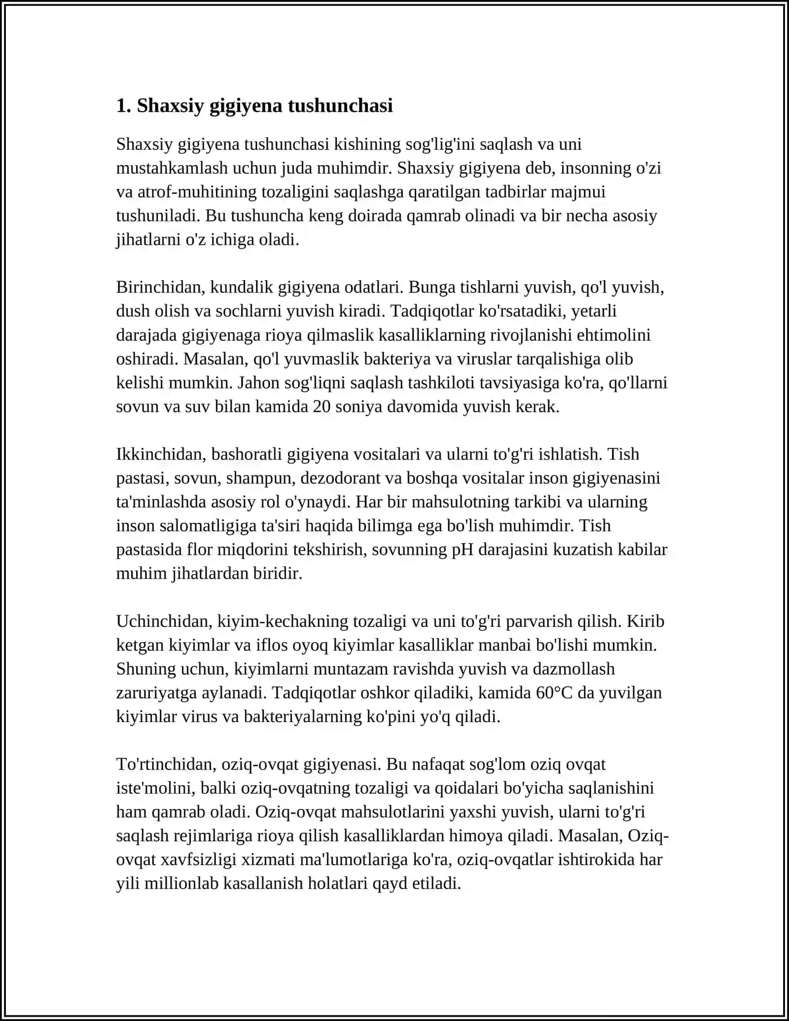 XODIMLARNING SHAXSIY GIGIYENASIGA SANITARIYA TALABLARI.SANITARIYA QOIDALARIGA RIOYA QILISHDA VAZIFALAR VA MA'SULIYAT 3