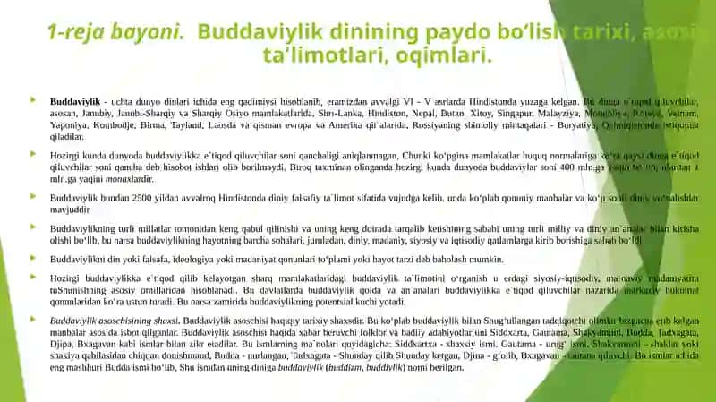 Buddaviylik dini. Xristianlik dini. Islom dini 3
