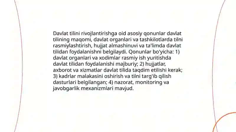 Davlat tilining rivojlantirish yoʻlida qabul qilingan qonun hujjatlarining davlat tilida ish yuritishining ahamiyati 3