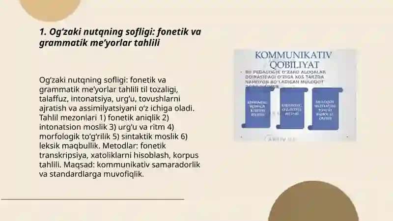 Ogʻzaki yozma madaniy asosiy kommunikativ sifatlari: nutqning sofligi boyligi ifodaliligi voqaelanishi tahlili 3
