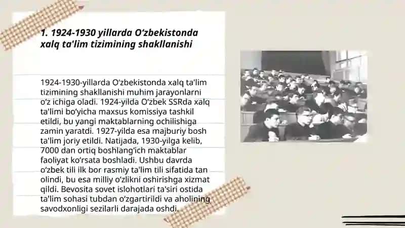 1924-1991 yillarda Oʻzbekistonda ta'lim tizimi va pedagogik fikrlar rivoji 3