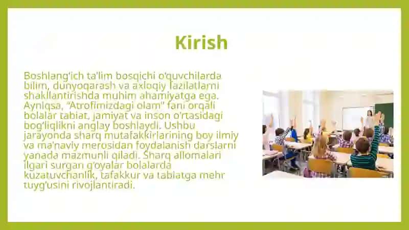 Boshlang‘ich ta’lim fanlarini o‘qitilish jarayonida sharq mutafakkirlari merosidan foydalanish (Atrofimizdagi olam darslari misolida) 3