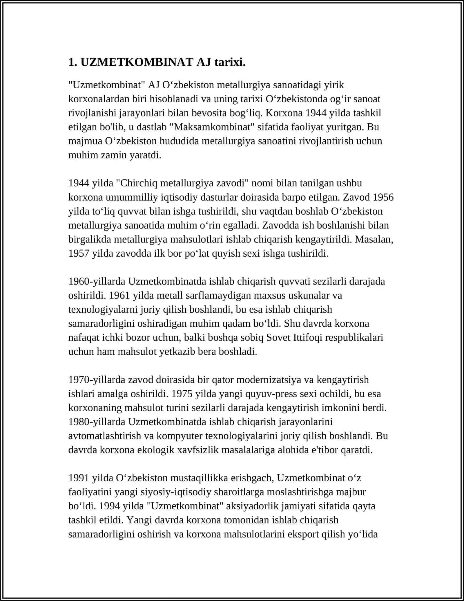 UZMETKOMBINAT AJ ISH FAOLIYATI O'RGANISH 3